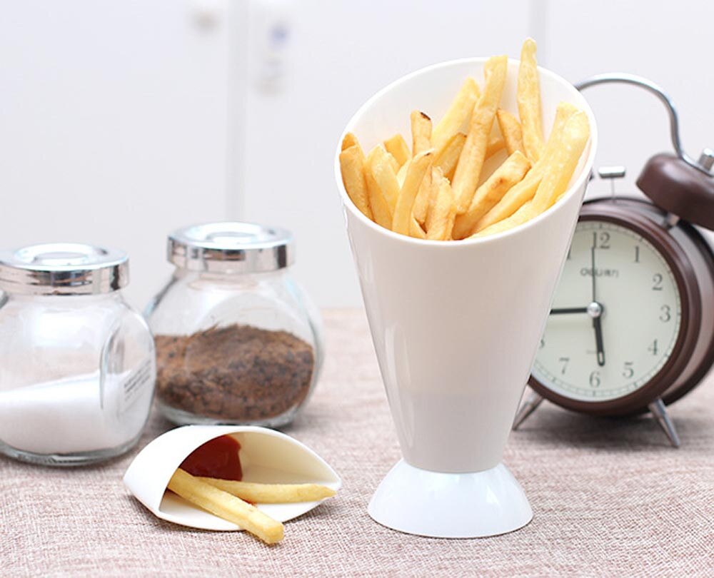 2 in 1 French Fry Cone with Dipping Cup Simple and Practical Home Kitchen Potato Tool Tableware Fries Cup #y3