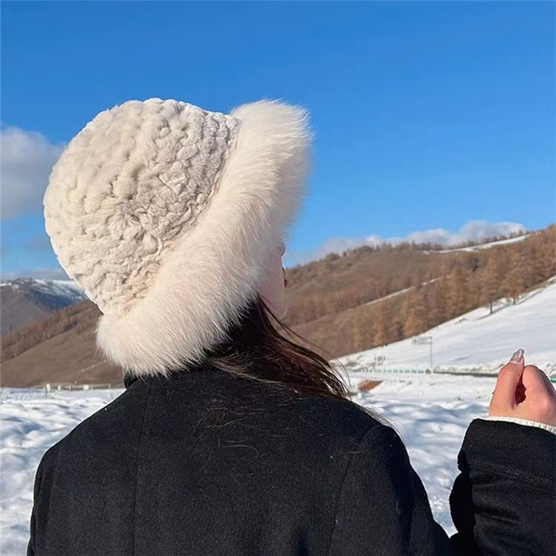 Hacken-Damen-Eimerhut, Plüschschutz vor Kälte, modische Wintermütze für Damen, Wintermütze – Schwarz