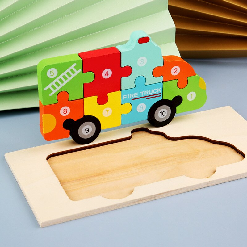 Baby Kids Houten Dier Verkeer Puzzel Vroeg Leren Educatief Speelgoed Voor Kinderen Brain Teaser Puzzel 3D Speelgoed: Ambulance