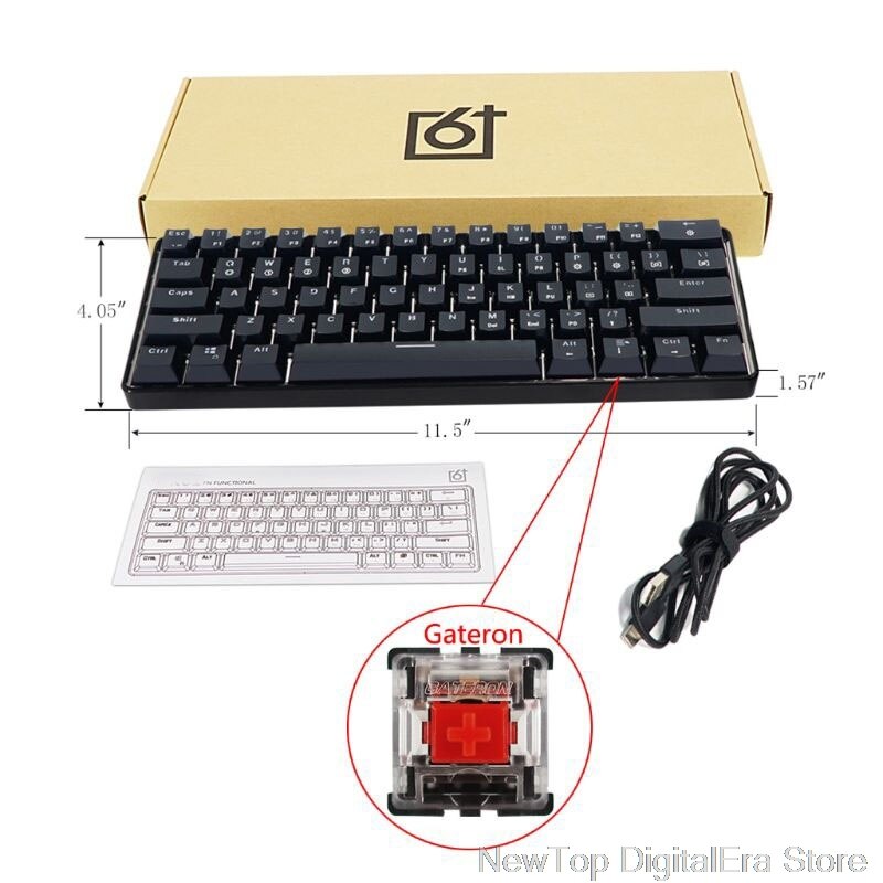 Teclado mecánico portátil SK61, interruptores ópticos Gateron, retroiluminado, intercambio en , 60%: BGateron Red
