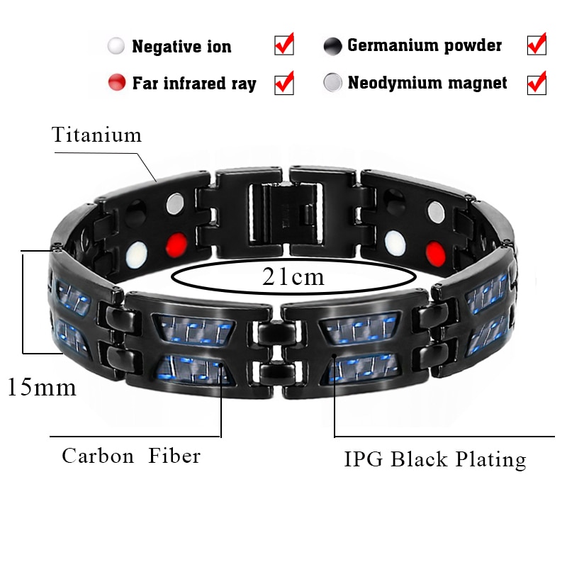 Petite grenouille directe Double rangée ion négatif Germanium Bracelet bleu pour homme titane Fiber de carbone Bracelets Bracelets