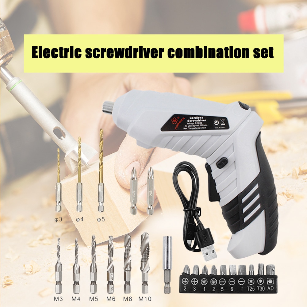 Adjust Wood Cutter Tool Kit Set USB Charging Wireless Mini Electrical Screwdriver 3.6V Rechargeable Hand Drill