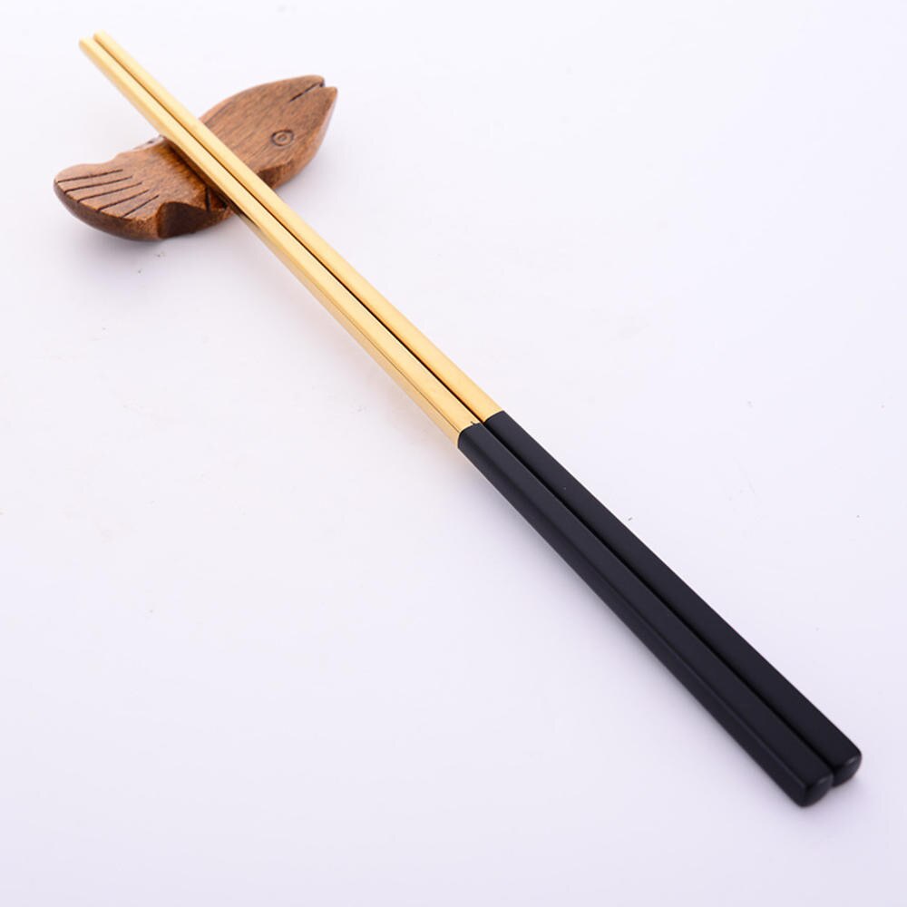 1 par kinesiska japanska ätpinnar i rostfritt stål färgglada återanvändbara 23.5cm ätpinnar sushipinnar baguette chinos servis: Svart