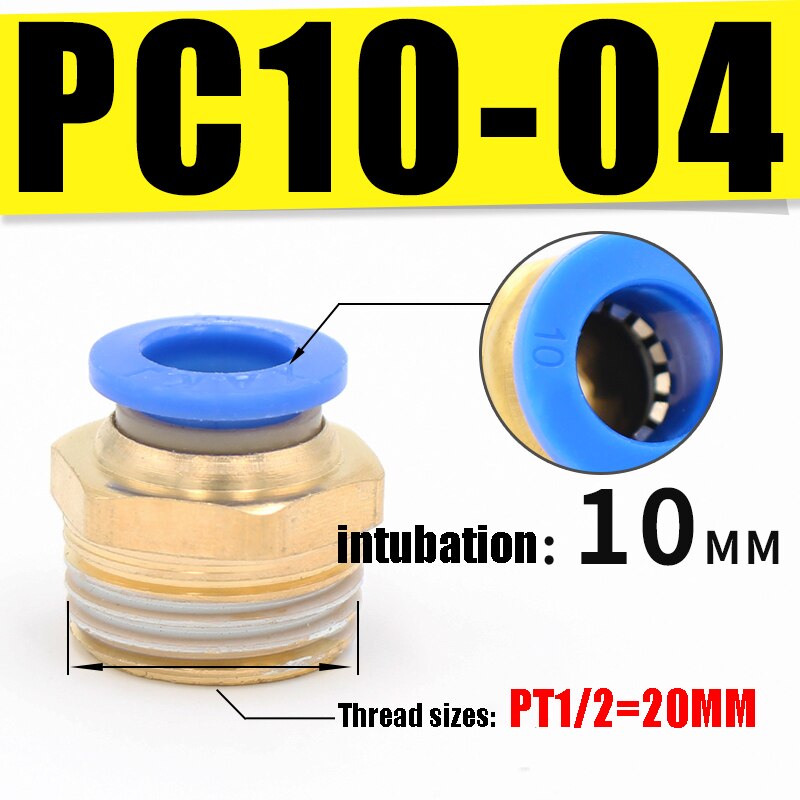 Pneumatisk Hurtigkobling Messing Hankjønn Gjenge 1/8"-1/2" BSPT til 4-12mm OD Slange: Pc10-04