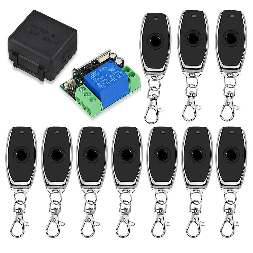 315 / 433 Mhz RF Transmitter Remote Controls Wireless Remote Control Switch DC12V 1CH Relay Receiver Module for Access Control: 10 Black Remote
