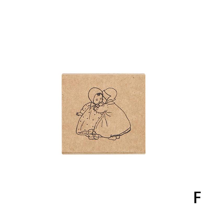 Sellos de goma madera con personajes de dibujos animados, para decoración de Scarpbooking, manualidades DIY, sellos de madera, suministros de papelería escolares: F