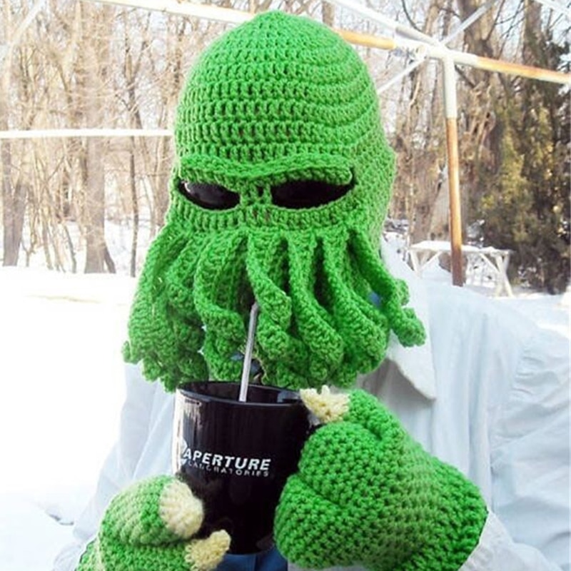 Nyhet rolig fest bläckfisk skäggmössa unisex djur cthulu virkad tentakel stickad vindmask skidkeps halloween hattar