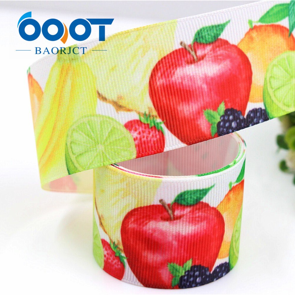 Ooot baorjct 183174 38mm 10 yards tegneserie frugtbånd termisk overførsel trykt grosgrain bryllup tilbehør diymaterialer