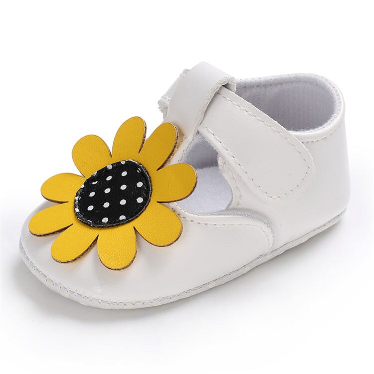 Meisjes zomer baby sandalen gele zonnebloem zachte zool buiten prinses bruiloft feest peuter baby eerste loopschoenen schoenen: Wit / 7-12 maanden