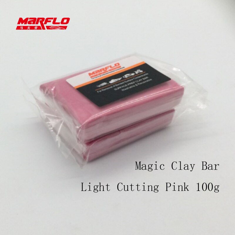 Marflo magic clay bar light cutting grade pink 200g auto bil lak pleje rengøring detaljer vask konge før bil styling
