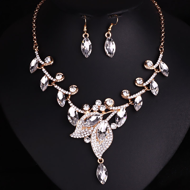 Jewelry Silver plated Crystal Rhinestones Necklace and Earrings set Women Bridal Wedding Jewelry sets: CN042W