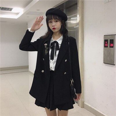 JK Uniforms College Suit Female Autumn Small Suit Jacket Shirt Jacket Pleated Busts Wears japanese school uniform: Suit coat