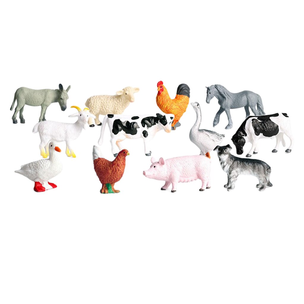12 Pack Miniature Farm Animals Figures Toys Set, Realistic Domestic Plastic