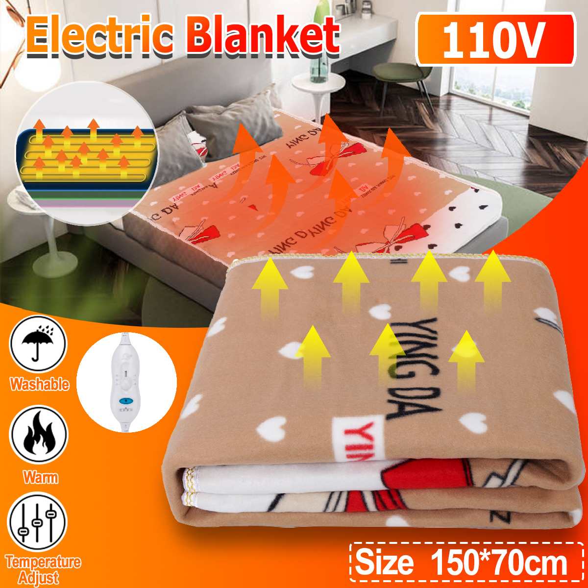 110V Single Electric Blanket Baby Kids Electric Heating Blanket Bed Warmer Electric Heated Blanket Thermostat Fast Heating Pad