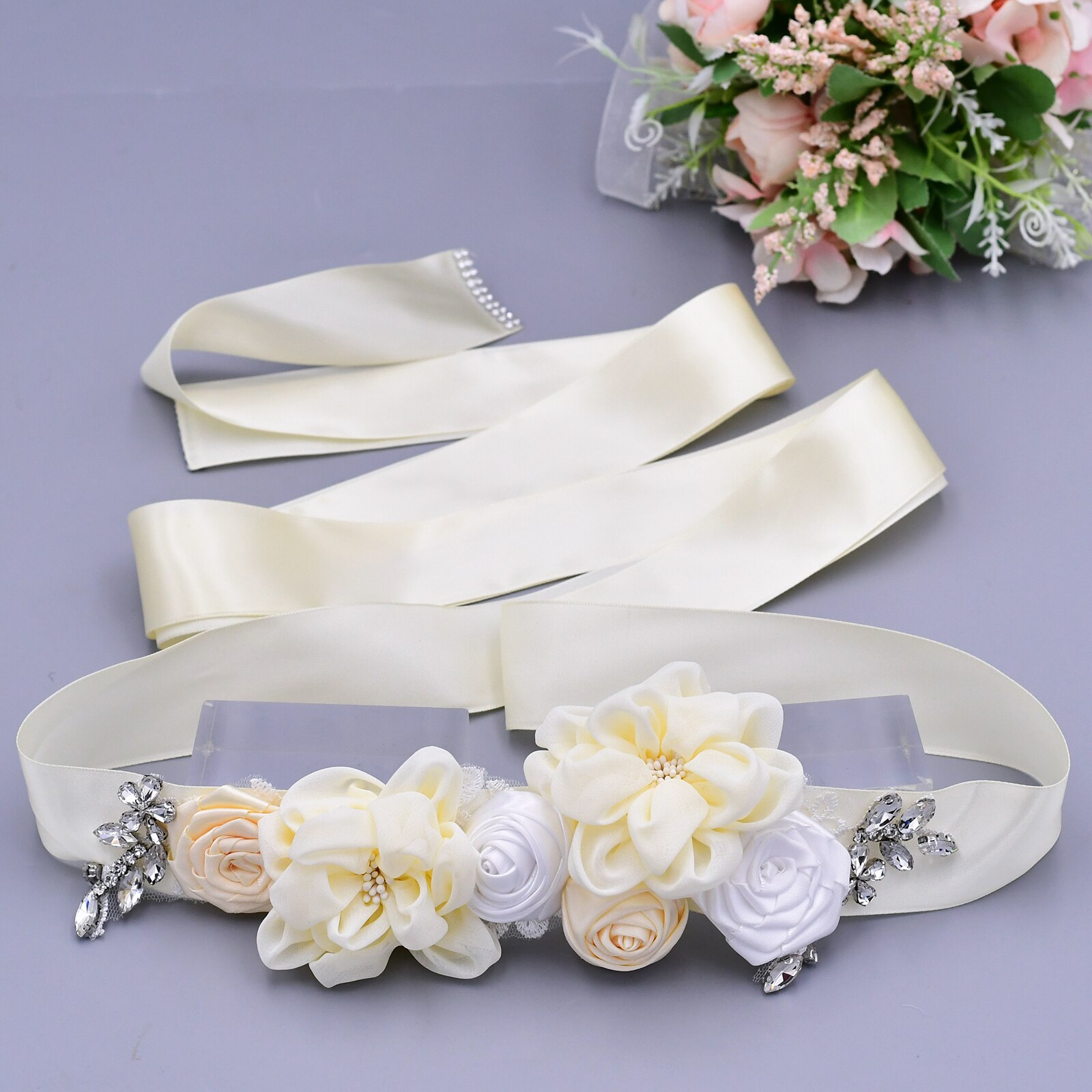 YouLaPan – ceinture de mariée en dentelle S320, faite à la main, avec des appliques de perles, des fleurs scintillantes, à la