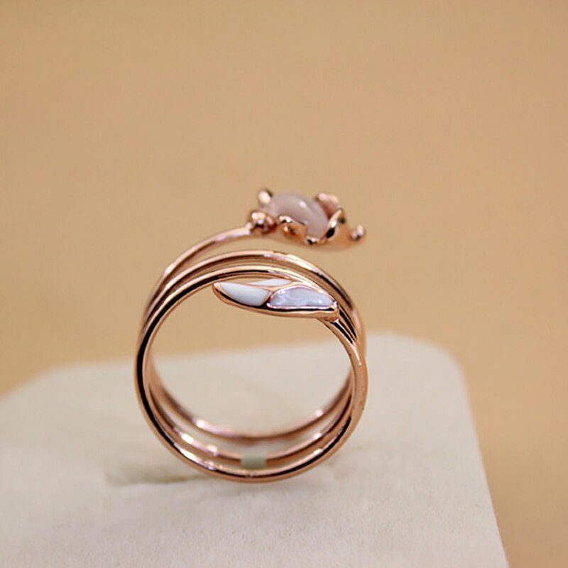 Dubbele Fair Ringen Voor Vrouwen Delicate Vos Multiturn Kronkelende Cat 'S Eye Steen Rose Goud Kleur Vinger Ring Mode-sieraden KBR144