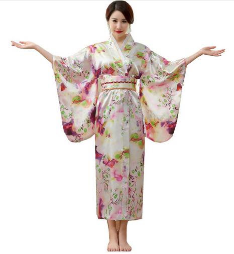 Kimono en soie et rayonne Yukata pour femmes, tenue de soirée Vintage avec fleurs Obi, Costume Cosplay, taille unique: 12