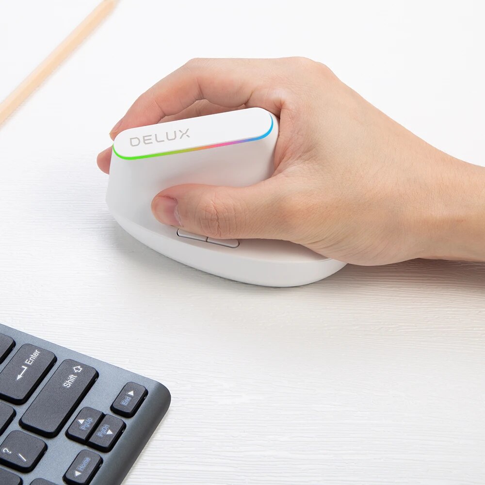 Delux m618c drahtlose ergonomische vertikale 6 Tasten Gaming-Maus USB-Empfänger rgb 1600 dpi optische Mäuse mit für PC-Laptop
