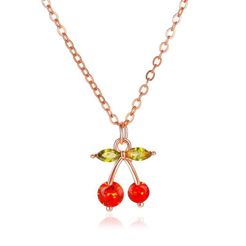Sweet Little Cherry Ketting Kristallen Zirkoon Fruit Cherry Ketting Voor Vrouwen Sieraden Sleutelbeen Kettingen Hangers Choker Colar: Default Title
