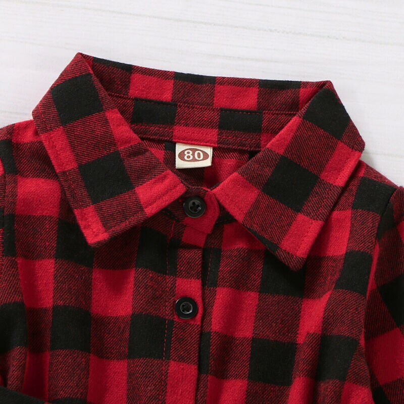 Baby peuter meisje lange blouse rood geruit kerstkleding shirt buiten baby meisje kleding top