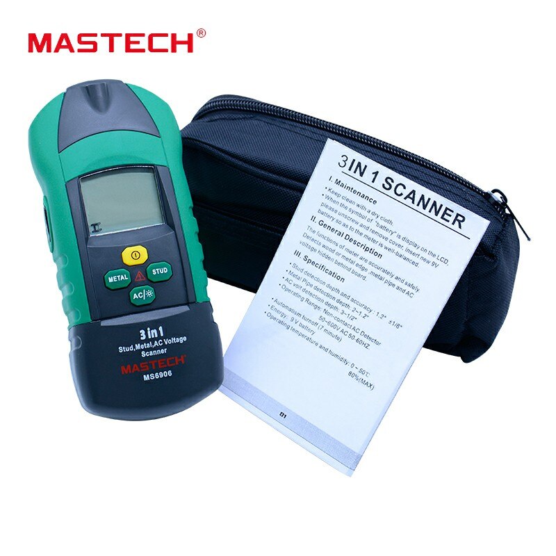 Mastech  ms6906 3 in 1 multifunctionele stud metaal ac spanningsscanner detector tester diktemeter met ncv tester + houtdetector