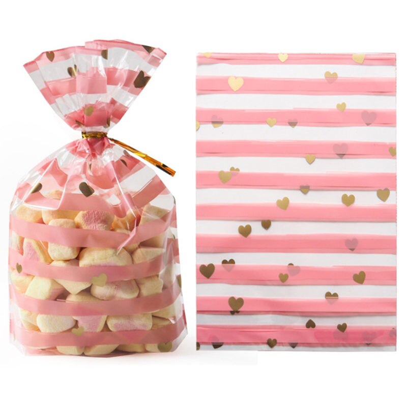 Sachet en plastique pour emballer des de mariage,emballage de couleur rose, fête de noël, biscuits, gâteaux, cookies, bonbons, motif amour, 50 pièces, 13x9cm: H