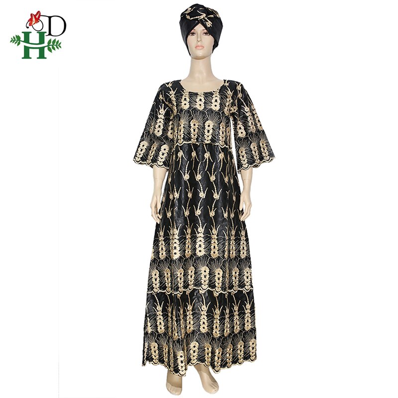 H &Ampere; D Bazin Riche Dashiki Kleid Südafrika Damen ankara Kleider Gold Schwarz Stickerei Roben Africaines Nigerian Hochzeit