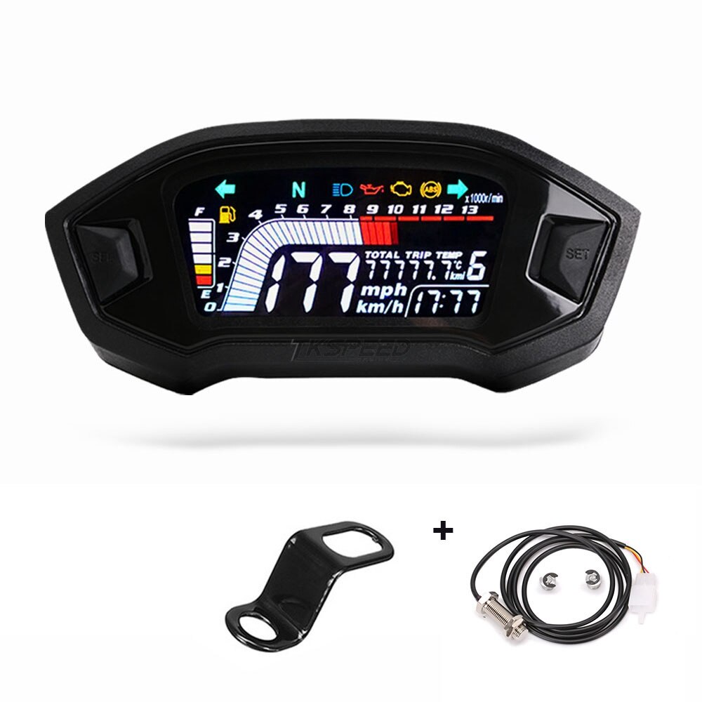 motorcycle LCD cylind for 1,2,4 cylinder ​speedometer 13000 RPM optional backlight digital odemeter Tachometer: Sensor and bracket