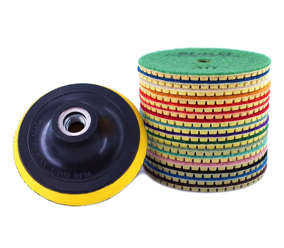 Juego de almohadillas de pulido de diamante en húmedo de 4 ", juego de pulidor Ideal para granito, hormigón, piedra de mármol, encimera de cerámica, amoladora de piso 17 Uds.: 17pcs