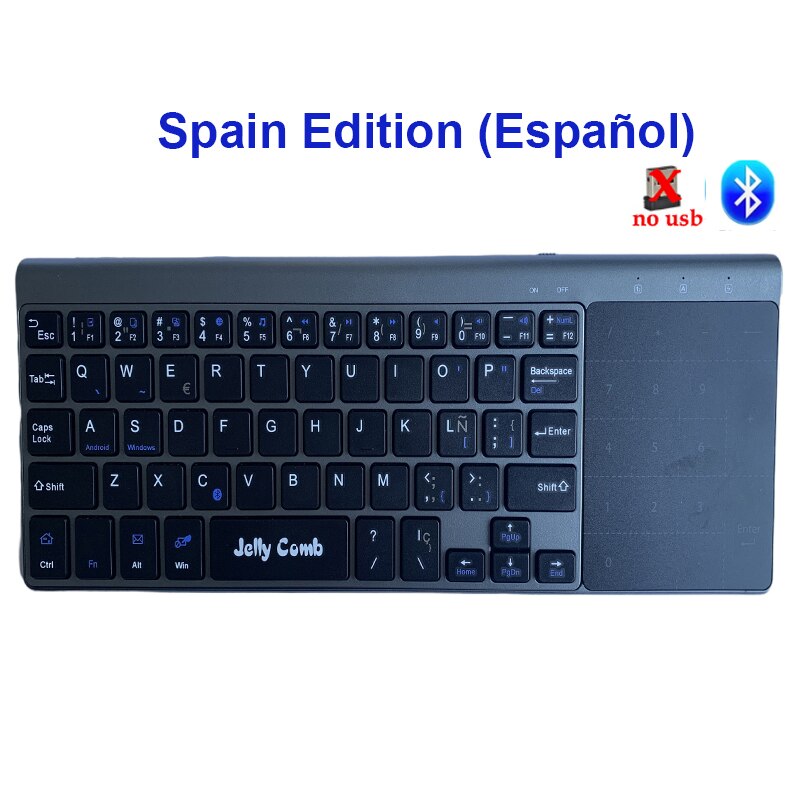 Mini-clavier sans fil, avec pavé tactile numérique, pour ordinateur portable, Smart TV, YR, USB, fin, espagnol, russe: Bluetooth  Spain
