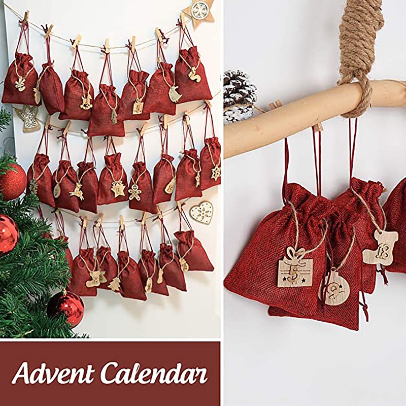 24 stuks/set adventskalender om te vullen jute tas knutselset stoffen tas diy festivaltassen voor kerstmis adventskalender stof