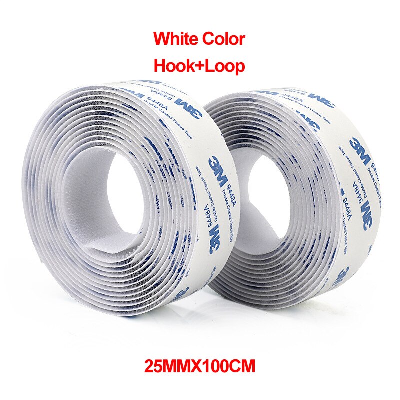 100CM/Pairs 16/20/25/30/38/50/100MM Magic Velcro Tape with Glue for DIY: 25MM White 1Pair