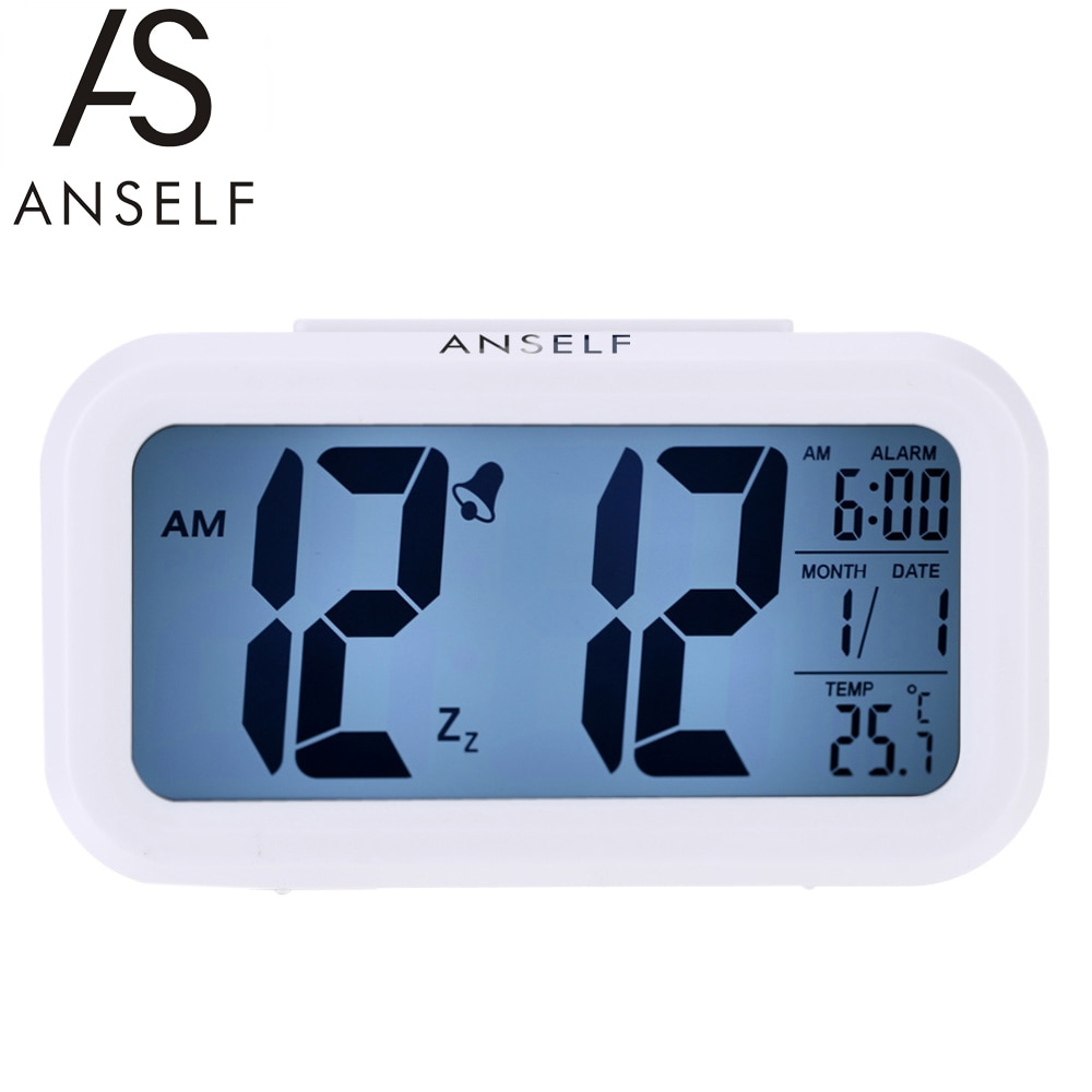 LED Digital Alarm Clock Repeating Snooze Light-activated Sensor Backlight Time Date Temperature Display
