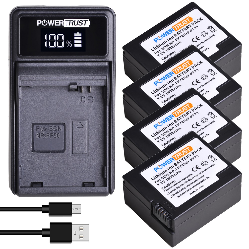 PowerTrust Rechargeable Battery Pack for Sony NP FF71, NP FF70, NP-FF71S Replacement INFOLITHIUM F Series Battery: 4 pack kit