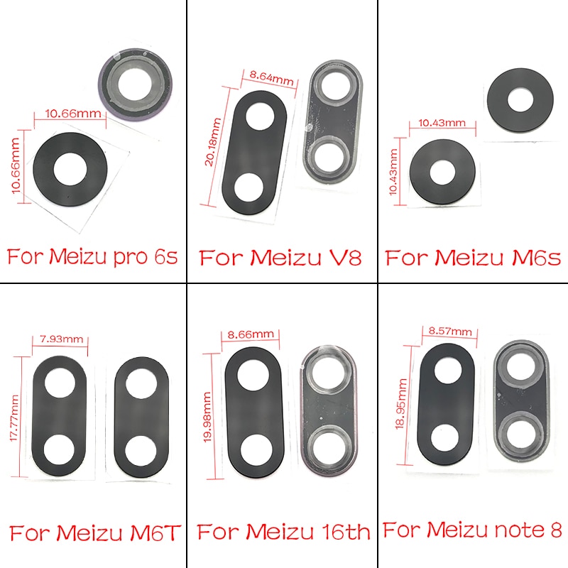 couvercle d'objectif en verre de caméra arrière avec colle autocollante pour Meizu Pro 6 plus 6S 7S 16TH M6S M6T Note 8 V8 pièces de rechange