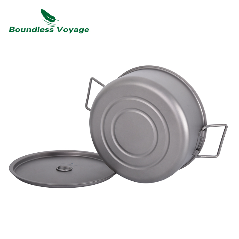 Grenzeloze Voyage 2L Camping Pot Titanium Voorraad Pot Outdoor Draagbare Holloware Met Deksel &amp; Vouwen Handvat Wandelen Picknick Kookgerei