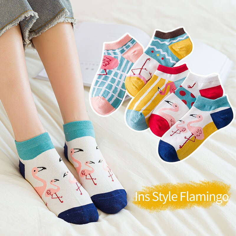 5 Pairs Low Tube Soft Breathable Bouncy Socks Ins Style Ladies Socks Cute Summer Teenager Socks Print Cool Women Socks