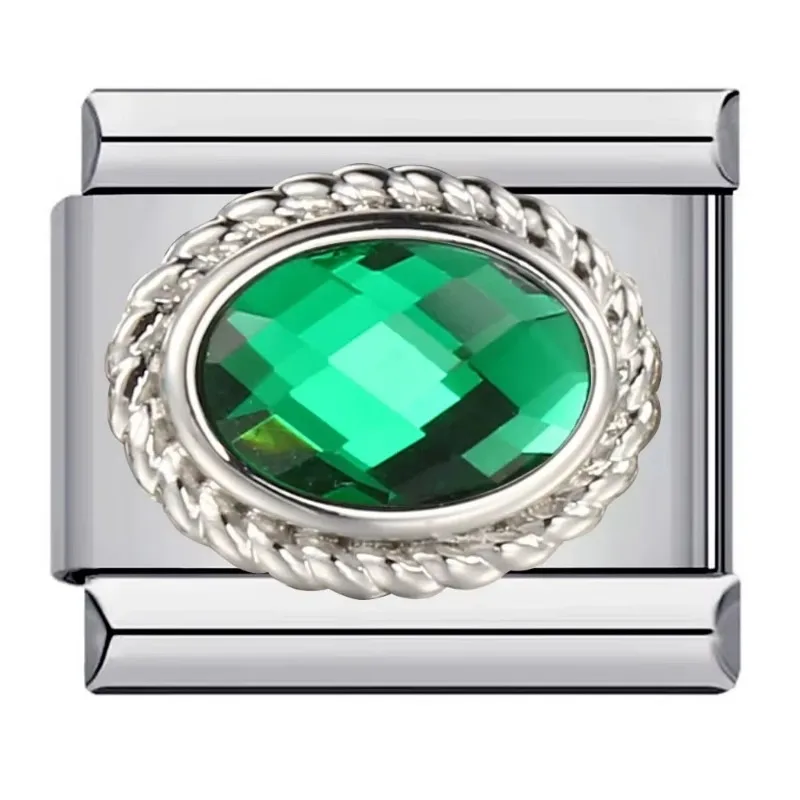 2025 12 piedras de nacimiento eslabones de encanto italiano ajuste 9mm pulsera Modular de acero inoxidable DIY hacer joyería: Plata
