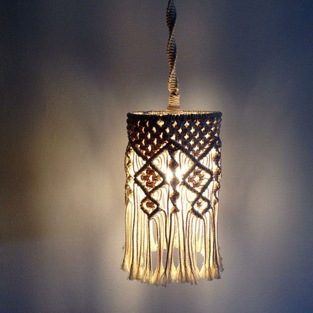 Bohemian Hand-Gebreide Lampenkap Macrame Opknoping Lamp Decoratie Woonkamer Bruiloft Decoratie Kwastje Lampenkap Tapestry