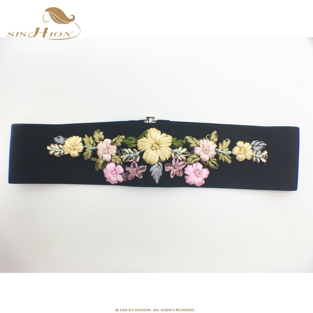 SISHION Embroidered Black Women Belt VD1229 Flower Floral Waist Corset Beautiful Stretch Elastic Waistband Wide: 2