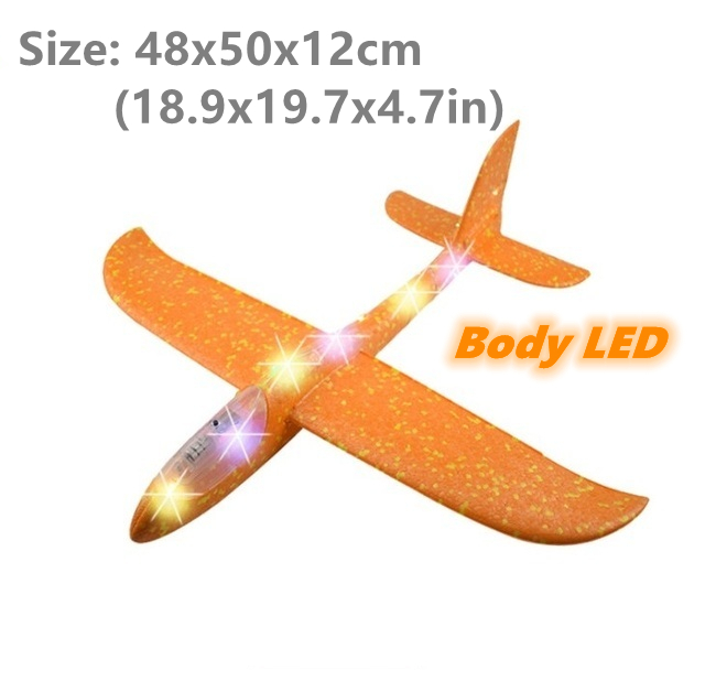 50CM Big Foam Plane Flying Glider Toy With LED Light Hand Throw Airplane Outdoor Game Aircraft Model Toys for Children Boys: 50cm Orange body LED