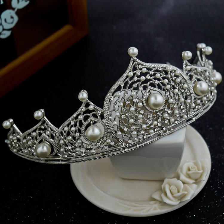 alloy wedding bride crown baroque Miss World with Pearl Headwear Wedding Accessories