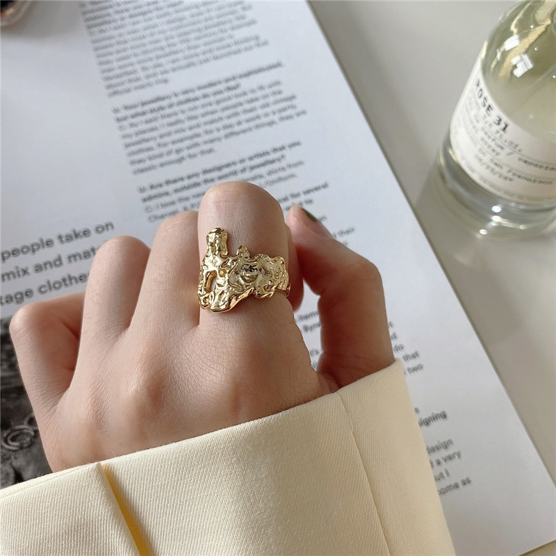 RUIYI Real 925 Sterling Silver Women Geometric Irregular Bump Mapping Rings Female Punk Hyperbole Niche Dysmorphism Open Rings