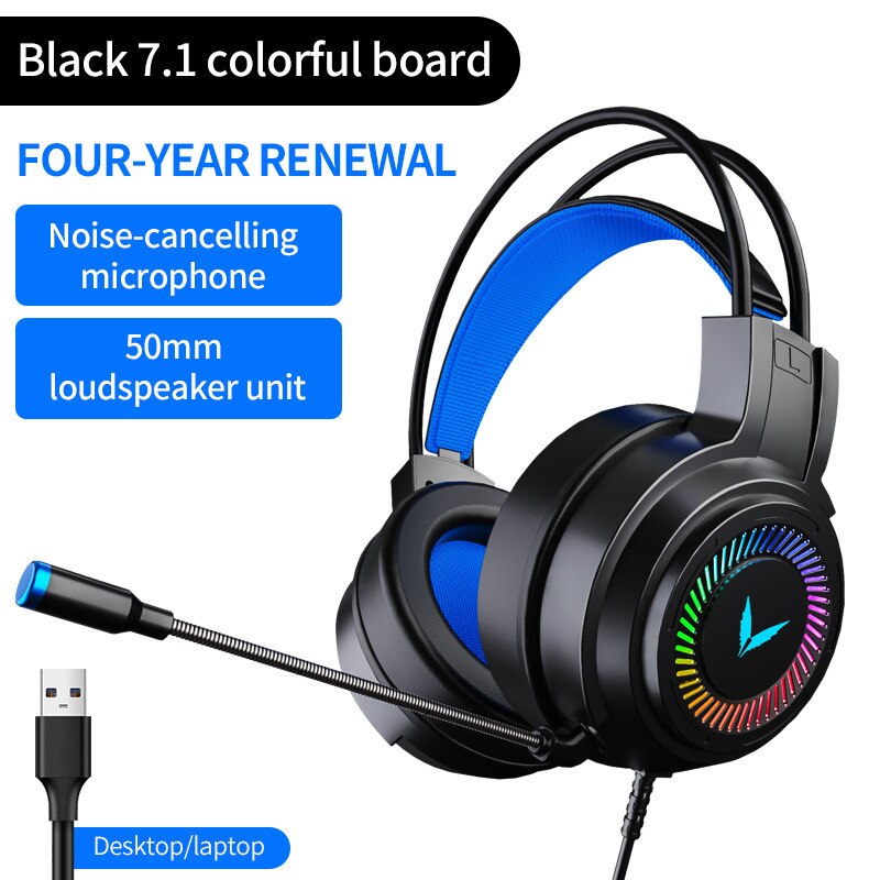 Gaming Headsets 4D Sound Effects Stereo Headset Wired Earphones With Microphone Colorful Light For PC Laptop Game Headset: 5