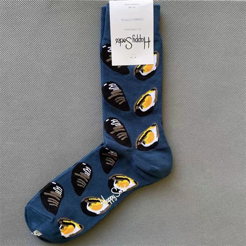 Happy Socks Men's Diamond Check Socks Four Seasons Pure Cotton Geometric Pattern Sports Socks Size 41-46