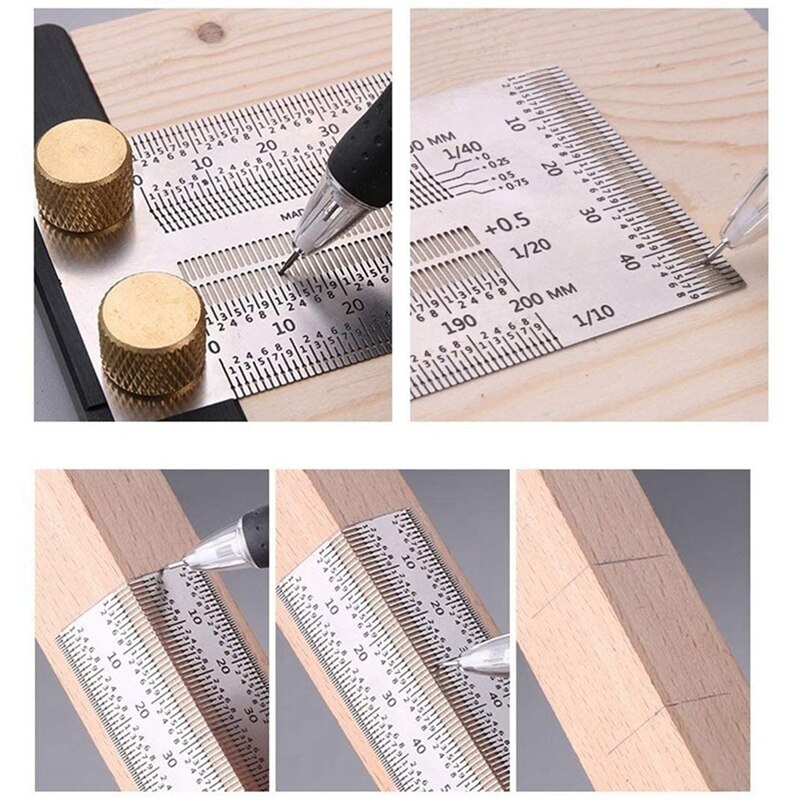 Precision Marking T-Rule Stainless Steel T Type Hole Ruler Scribing Gauge Marking Measuring Tool With Automatic Pencil