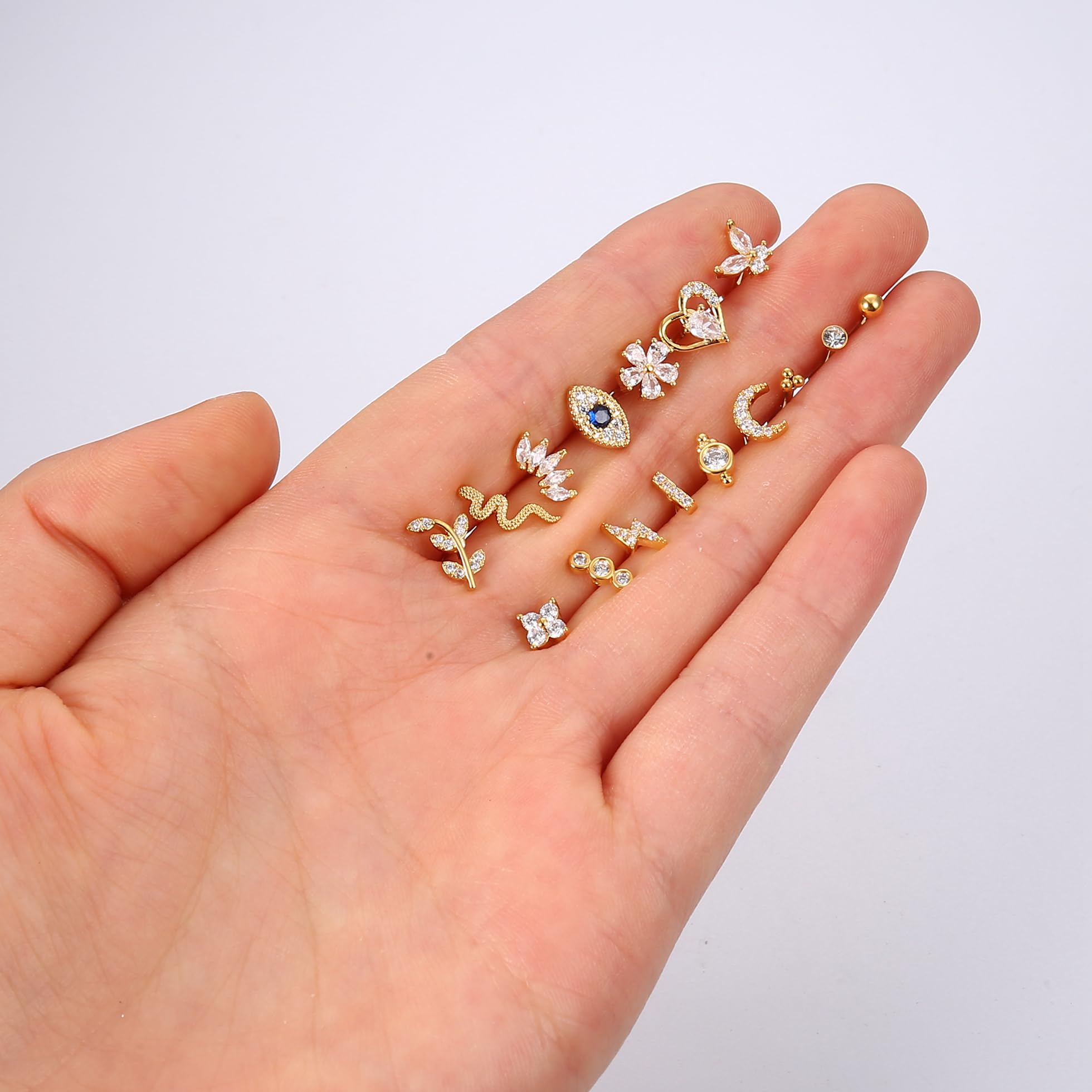 Drperfect-pendientes para el trago de acero quirúrgico, joyería para Piercing del trago, rosca interna, parte posterior plana, Medusa Labret, labio, 16 Uds.