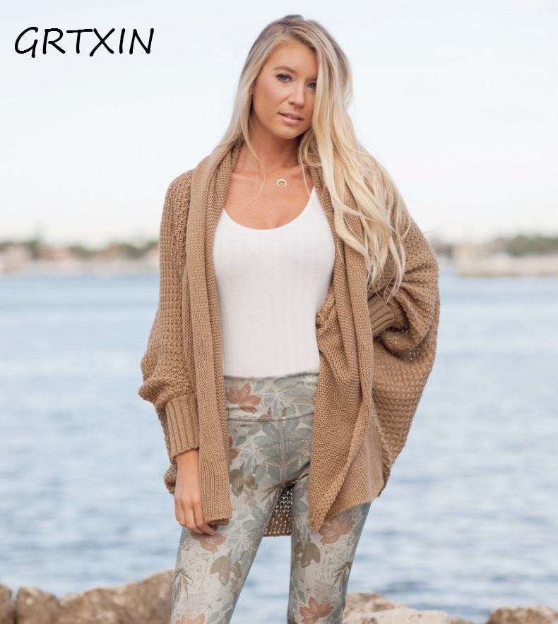 Batwing manga cardigan de malha suéteres moda feminina oversized encolher camisola outono inverno quente longa camisola jumpers