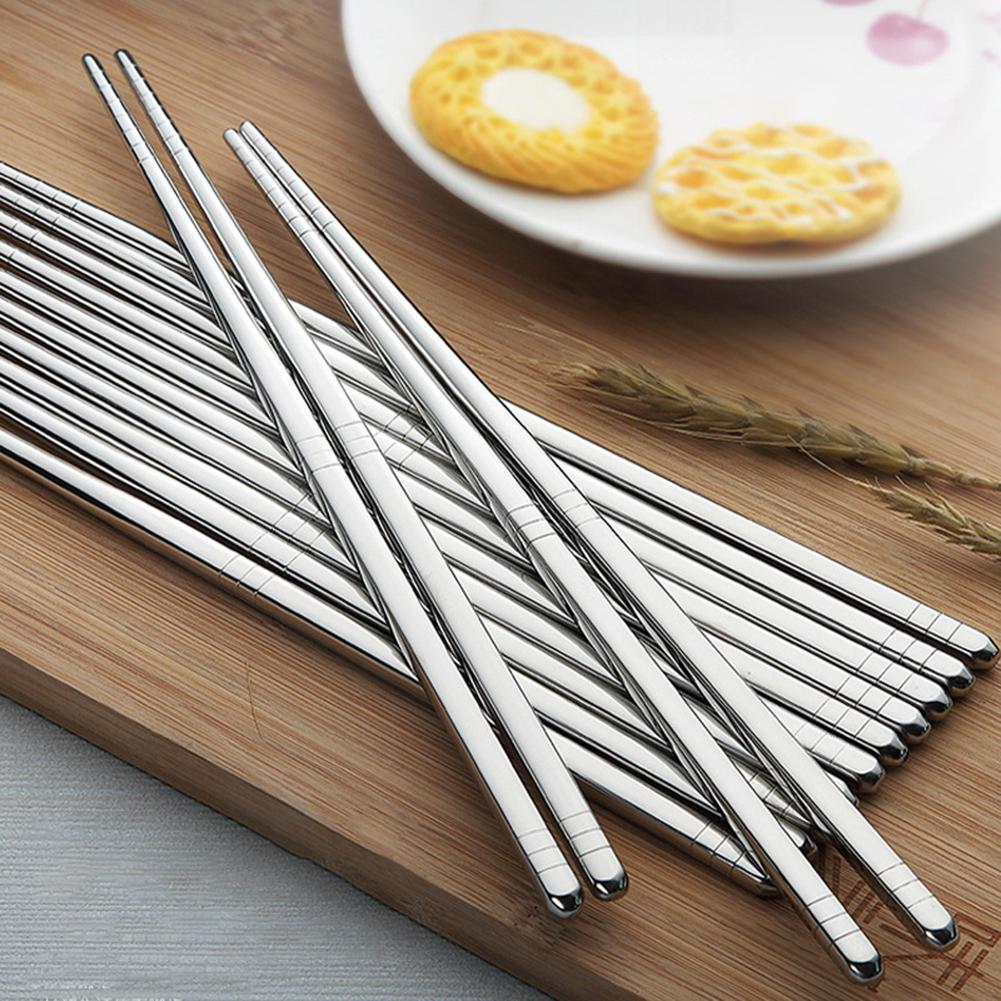 5 Pairs 19/23cm Potable Reusable Stainless Steel Kitchen Non-slip Chopsticks