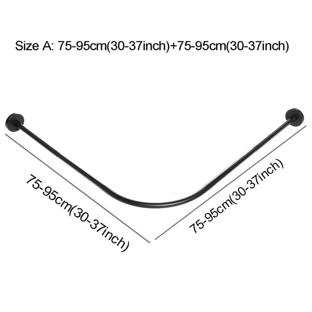 Uitschuifbare Hoek Douche Gordijn Staaf Met 12 Metalen Haken Pole Zwart Rvs Rail Rod Bar Bad Deur Hardware Zware geladen: A